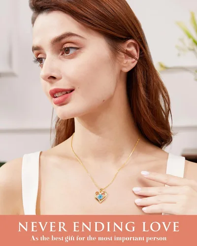 Vista 4 de Sterling Silver Necklace for Women - Heart Birthstone Pendant Jewelry, Gifts for Wife, Girlfriend, Mom, Birthday and Anniversary (925 Silver)