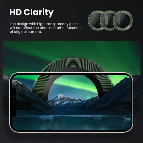 Vista 5 de Tensea Protector de lente de cámara para iPhone 13 Pro, iPhone 13 Pro Max, protector de pantalla de vidrio templado 9H, anillo individual de metal