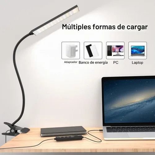 Vista 6 de RAOYI Lámpara de escritorio LED, clip USB de 5 W, lámpara de mesa con abrazadera de lectura para cuidado de los ojos con 48 luces LED, cuello