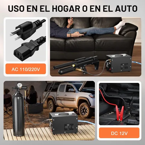 Vista 6 de Compresor de aire PCP portátil, 4500 PSI/30 MPa Compresor de tanque de buceo con carrete de alambre, parada automática, compresor de pistola de aire