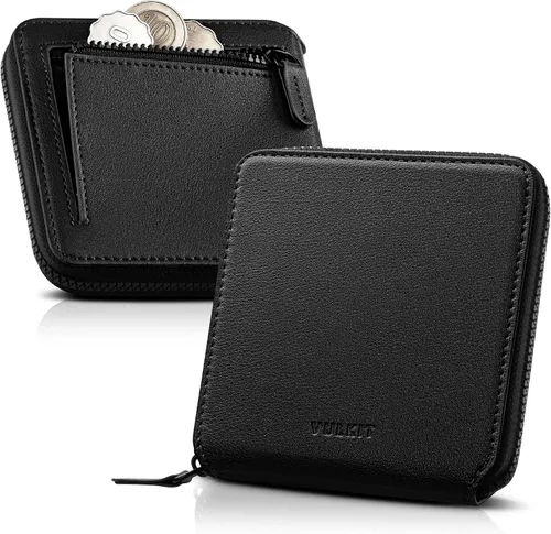Vista 8 de VULKIT Cartera minimalista con bolsillo para monedas, cartera con bloqueo Azul marino