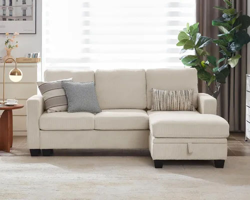 Vista 9 de CHIC HOUSE Sofá modular modular con otomanas de almacenamiento, sofá de pana para espacios pequeños y apartamentos, sofá esquinero convertible