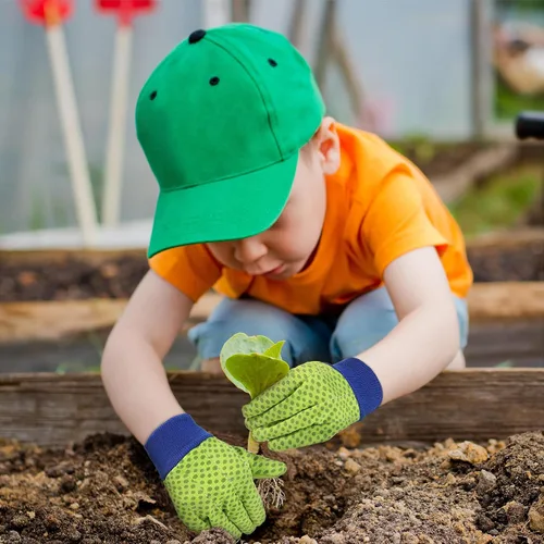 Vista 4 de HANDLANDY 4 pares de guantes de jardinería para niños, guantes de jardín para niños y niñas (punto verde, pequeño)