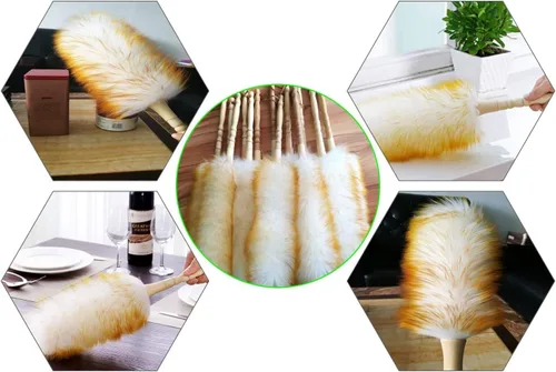Vista 7 de J&A Plumeros de lana de cordero con mango de madera maciza, cabeza flexible, antiestático, cómodo agarres de 17.8 pulgadas de largo plumero