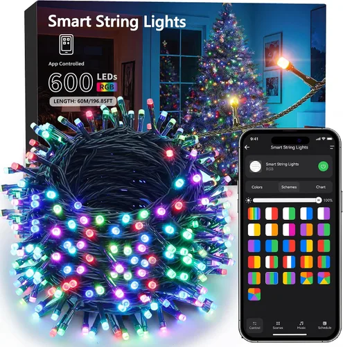Vista 16 de Brizled Cadena de luces que cambian de color, 33 pies, 100 luces LED pasrel RGB - Cable transparente - USB
