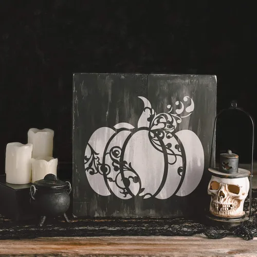 Vista 3 de Plantilla decorativa de calabaza para paredes y manualidades, plantillas reutilizables para pintar en tamaños pequeños y grandes