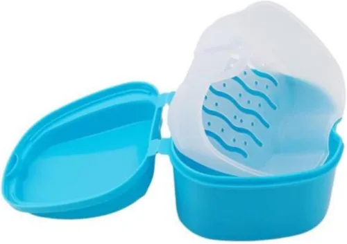 Vista 3 de Estuche de baño para dentadura postiza, contenedor de almacenamiento con cesta coladora para limpieza de viajes
