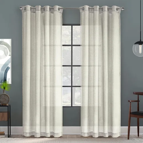 Vista 8 de Loft Living Blakely - Cortina transparente con textura de lino sintético, 52 x 84 pulgadas, color gris