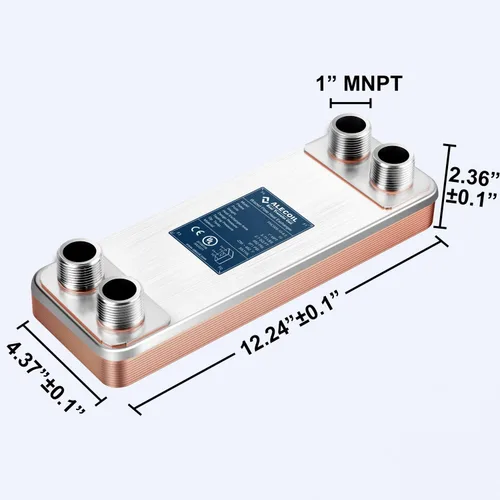 Vista 5 de ALECOIL Intercambiador de calor de placas de 4 x 12 pulgadas con puerto MPT de 1 pulgada de agua a agua intercambiador de calor de placas soldadas