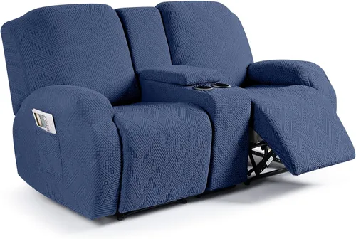 Vista 19 de Ruaozz - Fundas elásticas para sofá reclinable con consola de 4 piezas, con bolsillos, fundas de jacquard para sofá reclinable, protectores
