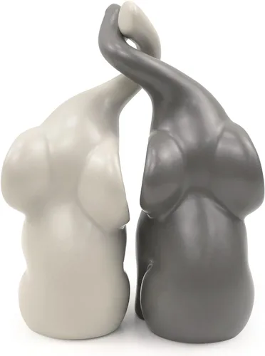 Vista 4 de LAIDANLA Elefantes beige y grises, moderno juego de esculturas de cerámica amoroso, figura de elefante de 6.3 pulgadas para decoración de regalos