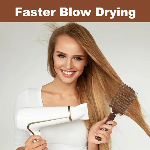 Vista 5 de Cepillo de pelo, cepillo profesional curvado ventilado con cerdas de 0.984 in para un secado más rápido, desenredar para cabello húmedo y seco Marrón