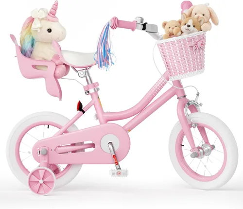Vista 14 de KORIMEFA Bicicleta para niñas de 2 a 12 años, 12, 14, 16, 20 pulgadas, bicicleta para niños pequeños con ruedas de entrenamiento, bicicleta