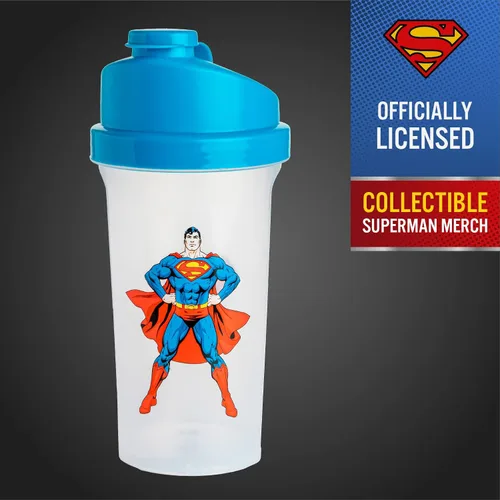 Vista 5 de Paladone Superman - Botella mezcladora de proteínas, 23 onzas, vaso mezclador DC Comics Rejilla mezcladora y bola agitadora, tiene capacidad