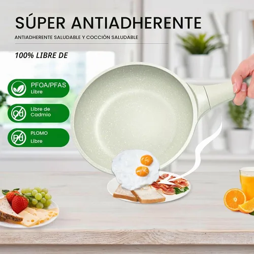 Vista 5 de Sartén antiadherente de 8 pulgadas con tapa, sartenes antiadherentes 2-Verde-8 pulgadas con tapa