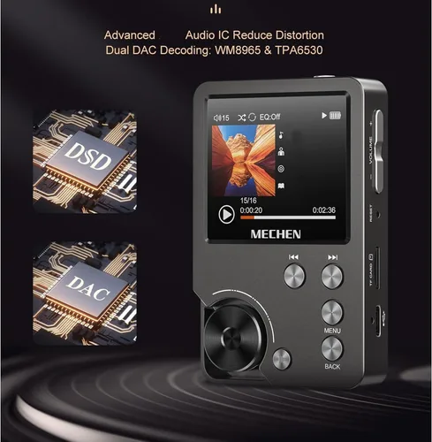 Vista 3 de CUIFATI Reproductor de MP3 de alta fidelidad, reproductor de música de alta resolución sin pérdidas, audio digital portátil con tarjeta de memoria