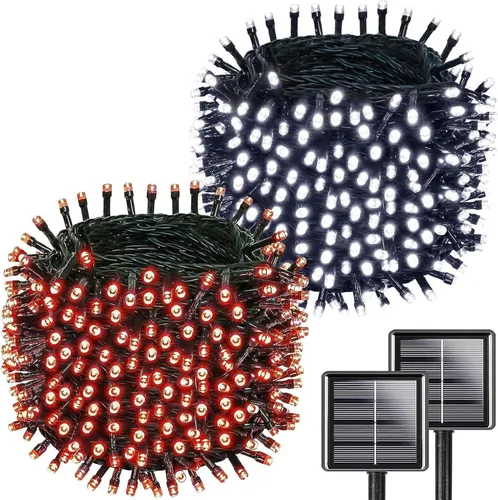 Vista 19 de Paquete de 4 tiras de luces solares mejoradas para exteriores, 400 luces LED de 132 pies para exteriores con 8 modos, IP65 impermeables para Luces