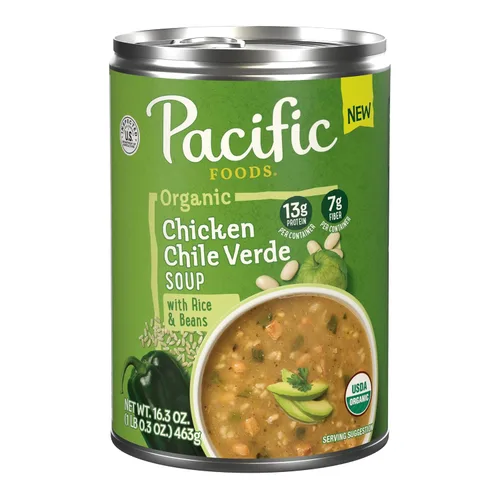 Vista 9 de Pacific Foods Sopa orgánica de pollo y chile verde con arroz y frijoles, lata de 16.3 onzas (paquete de 12)