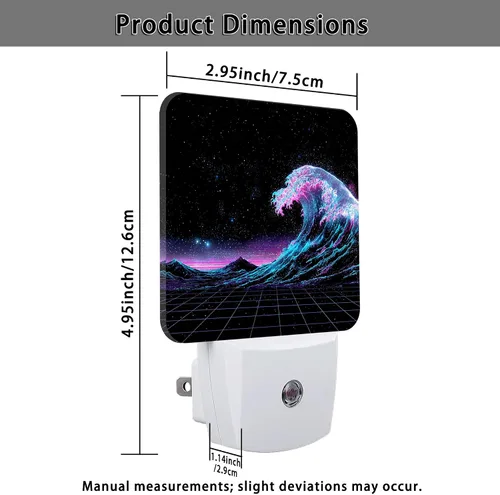 Vista 3 de Waves Night Lights Plug Into Wall, Retro Futuristic Stars Mountains Summer Blue Smart Led Plug in Night Lights for Wall Socket for Bedroom Kids Room