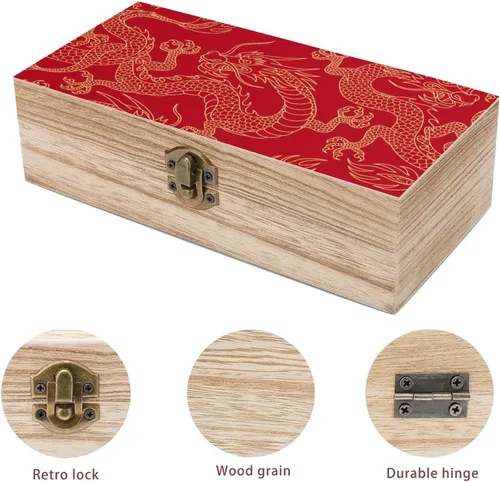 Vista 3 de Caja de recuerdos de madera de dragón dorado chino, cajas decorativas, manualidades, caja de joyería de almacenamiento para mujeres y hombres