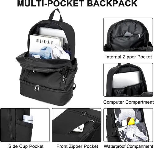Vista 2 de seyfocnia Mochila de gimnasio para hombres, bolsa de gimnasio impermeable con compartimento para zapatos, bolsa de viaje ligera, mochila deportiva