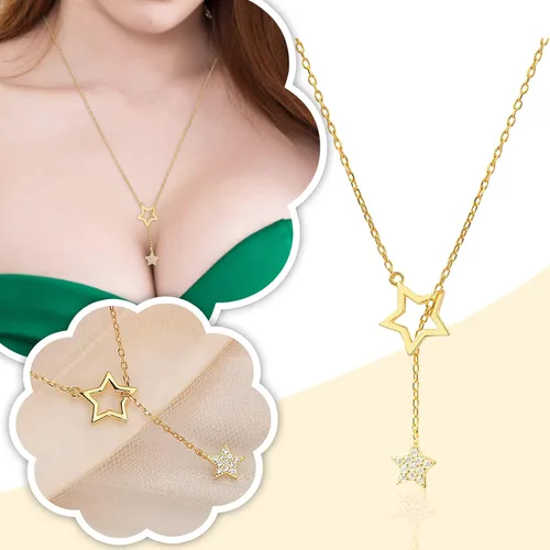 Vista 2 de Daitny - Collar de perlas para mujer, collar largo multicapa, collar de estrella a la moda, collar con dije de cadena de clavícula, joyería