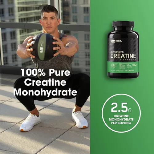 Vista 4 de Optimum Nutrition Monohidrato de creatina sin sabor 100 cápsulas incluidas con Optimum Nutirtion HMB 90 Cápsulas