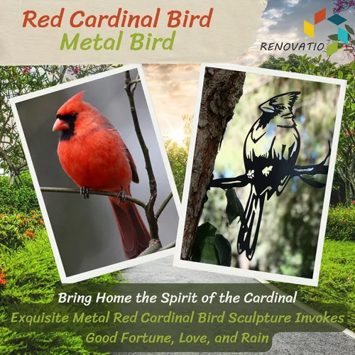 Vista 3 de Renovatio Decoración de Pájaro de Metal, Regalos de Cardenal para Padre, Decoración Elegante para Patio y Jardín, Arte Perfecto para Patio Exterior