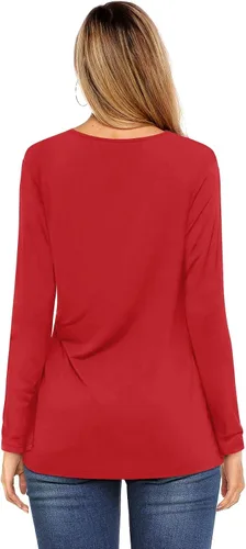 Vista 2 de Amoretu Tops para mujer, camisetas básicas de manga larga, lisas, casuales, holgadas, cuello redondo, para ropa de otoño