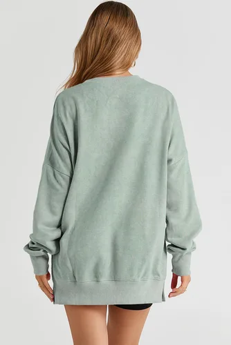 Vista 37 de SHEWIN Sudadera casual de manga larga con cuello redondo para mujer, ligera, holgada