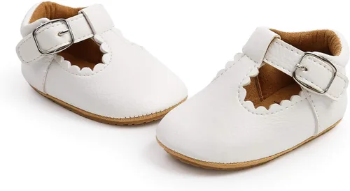 Vista 3 de SOFMUO Zapatos deportivos de cuero con cordones para bebés, niños y niñas, suela de goma suave, mocasines Oxford para recién nacidos