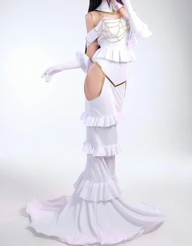 Vista 5 de Cosplay.fm Disfraz de anime para mujer, con collar, guantes, cuernos para cosplay de Albedo