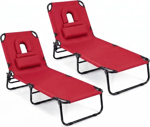 Vista 15 de Goplus Silla bronceadora, silla de playa plegable con orificio para la cara, almohada extraíble, capacidad de 350 libras, correa de transporte