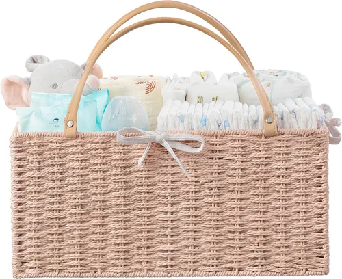 Vista 10 de HBlife Organizador Grande de Pañales para Bebé, Cestas de Almacenamiento de Cuerda de Papel Contenedor de Guardería con Divisor Extraíble
