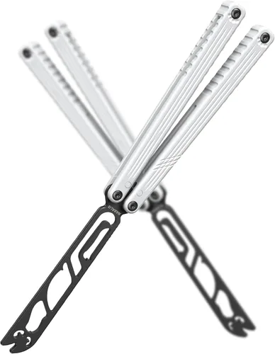 Vista 9 de Nabalis x Seongbae — Cuchillo de mariposa Balisong Cat Trainer, diseño de canal, recubierto de teflón, aluminio 7075, ligero, equilibrado y divertido