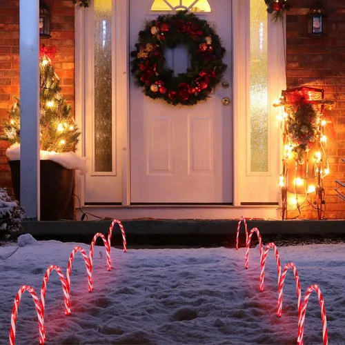 Vista 2 de 17 pulgadas 160 LED (10 x 16 LED) Luz de Estaca de Arco Centelleante para Césped, Arco de Bastón de Caramelo Marcadores de Sendero Navideños