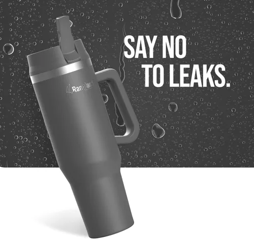 Vista 2 de Vaso de 40 oz a prueba de fugas con asa y funda protectora de transporte, taza para botella de agua aislada con tapa con popote a prueba de derrames