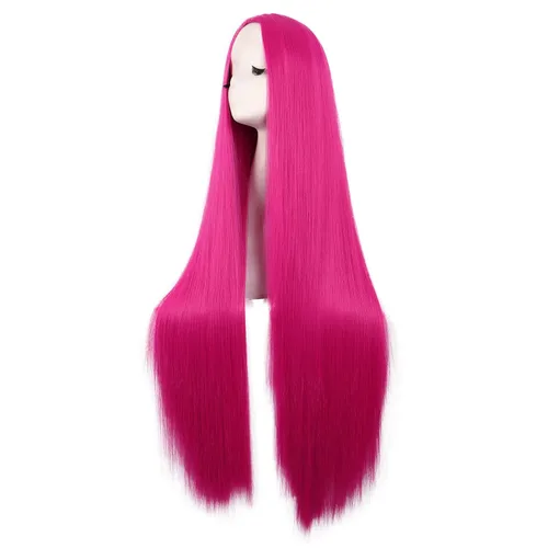 Vista 3 de MapofBeauty Peluca larga recta de 40 pulgadas39.4 in de moda para cosplay de anime (rosa intenso)