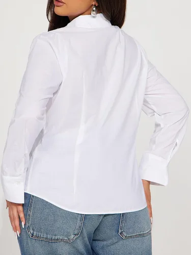 Vista 7 de Camisa de manga larga con botones para mujer, blusa de cintura ceñida, casual y para la oficina