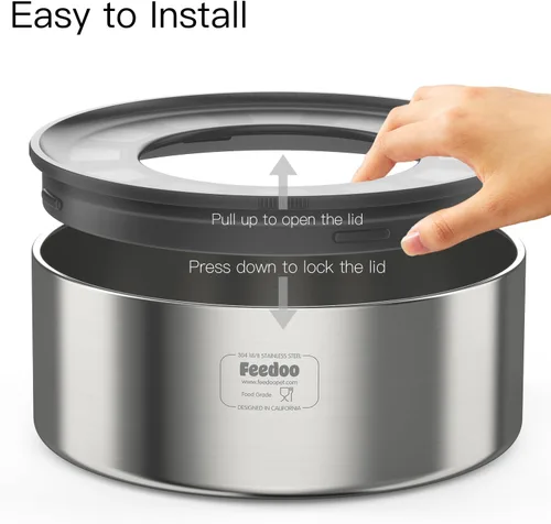Vista 7 de Cuenco de agua antiderrames para perros, de acero inoxidable de doble pared con tapa a prueba de salpicaduras y disco flotante, base antideslizante