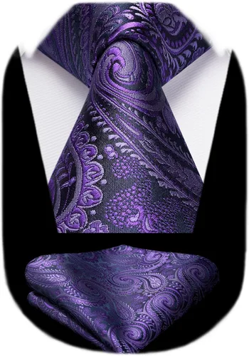 Vista 34 de HISDERN Corbatas para hombre, corbata de cachemira y bolsillo cuadrado tejido clásico floral para hombre, corbata de fiesta de boda
