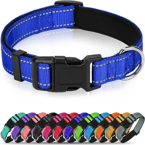 Vista 13 de Collar reflectante para perro, collar de neopreno suave de nailon acolchado para mascotas con hebilla de liberación rápida, diseño sin