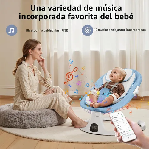 Vista 2 de Cuna con columpio para bebé 3 en 1 multifuncional, portátil con control remoto, cinturón de seguridad de 5 puntos, 5 balanceos automáticos