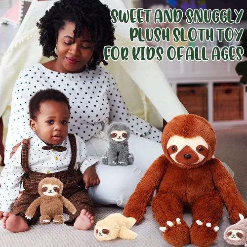 Vista 6 de Kasyat Juego de 5 juguetes de peluche de perezoso de 13 pulgadas con 4 lindos peluches de bebé en vientre con cremallera para niños, regalos