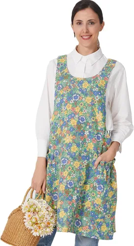 Vista 49 de Delantales ajustables con espalda cruzada para mujer con bolsillos de algodón y lino para cocinar y hornear