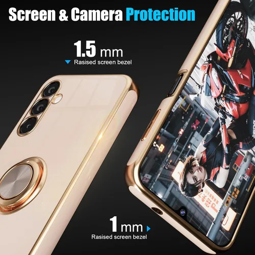 Vista 2 de yuanming Funda para Samsung Galaxy A14 5G, con protector de pantalla, con soporte magnético, soporte de anillo de rotación de 360° integrado, borde