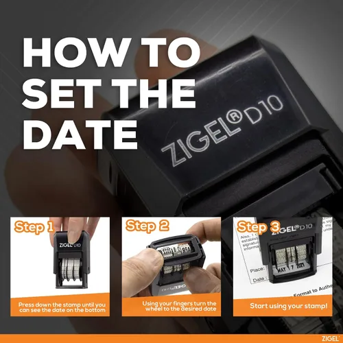 Vista 3 de ZIGEL D10 Office Date Stamp - Sello de fecha autoentintado - Negro