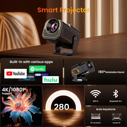 Vista 2 de Mini proyector con WiFi y soporte Bluetooth 4K y proyector inteligente