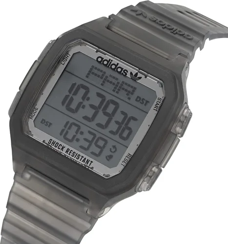 Vista 2 de adidas Reloj digital con correa de resina gris translúcido (modelo AOST220502I), Gris, Digital