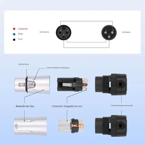 Vista 2 de Conectores XLR de 3 pines, enchufes XLR de 3 pines macho/hembra para micrófono de audio, conector de enchufe de cable de micrófono de audio, 1 macho